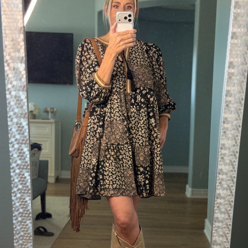The Callie Boho Floral Dress – Black - Picture 3 of 3